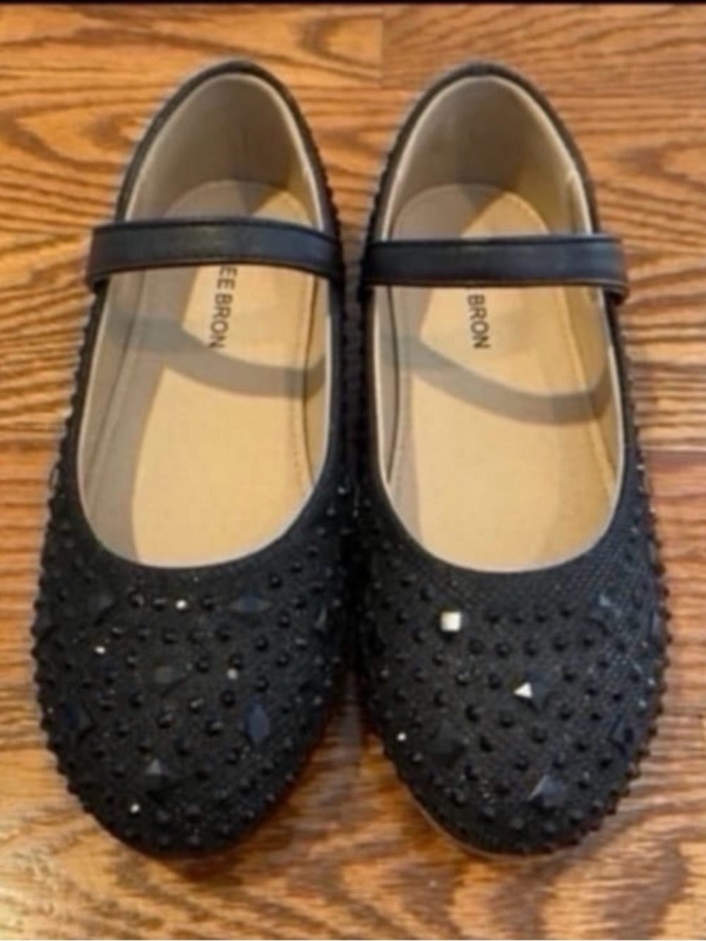 THEE BRON black rhinestone studded Mary Jane Ballerina Flat Shoes. - size 3M